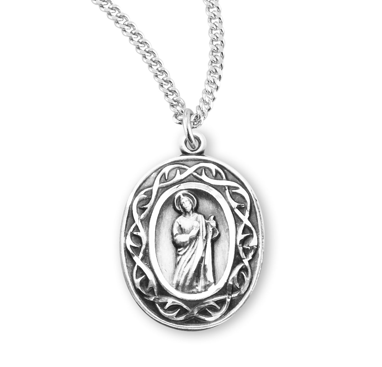 Saint Jude Thaddeus Oval Sterling Silver "Crown of Thorns" Medal