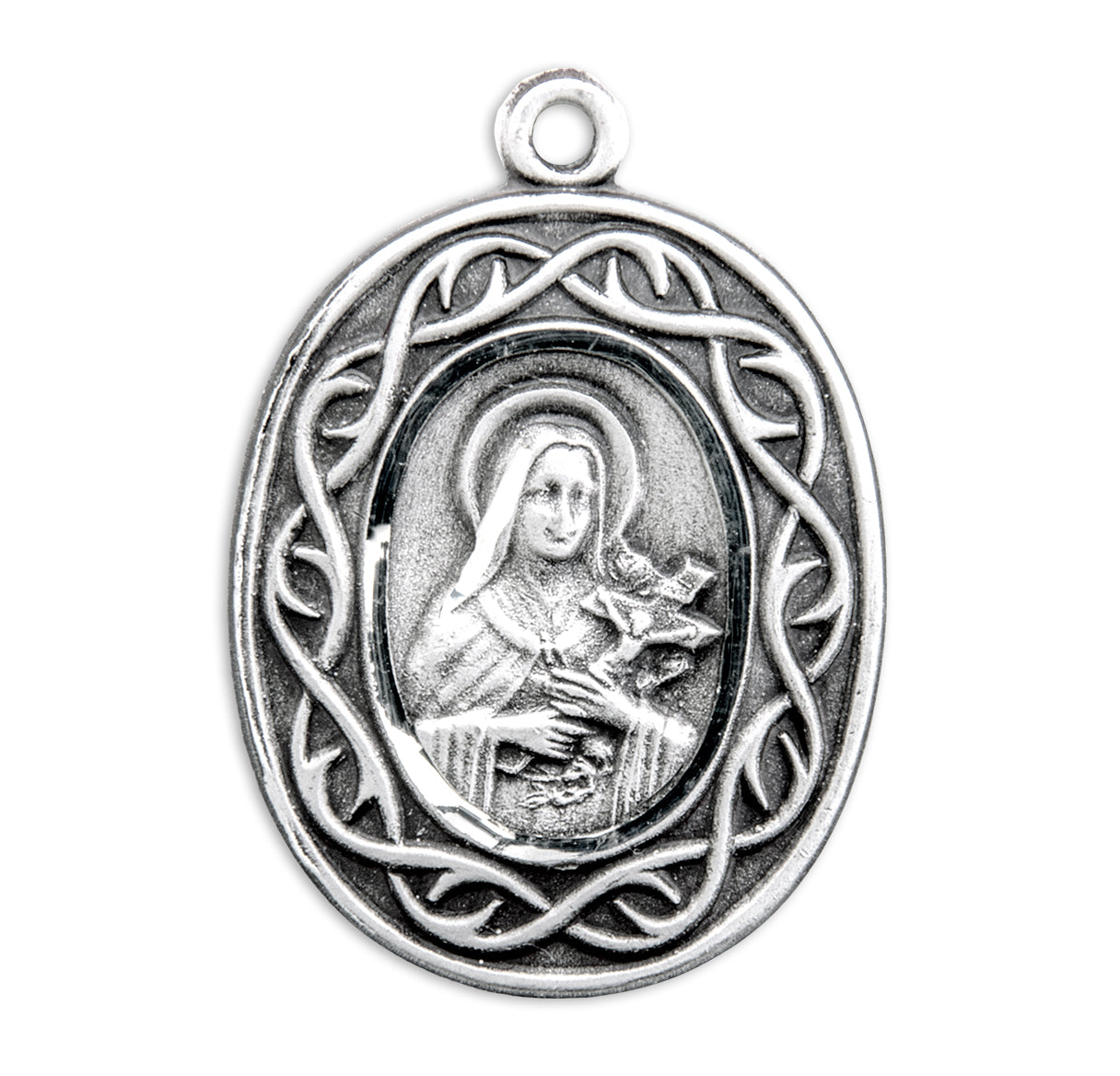 Saint Therese of Lisieux Oval Sterling Silver "Crown of Thorns" Medal