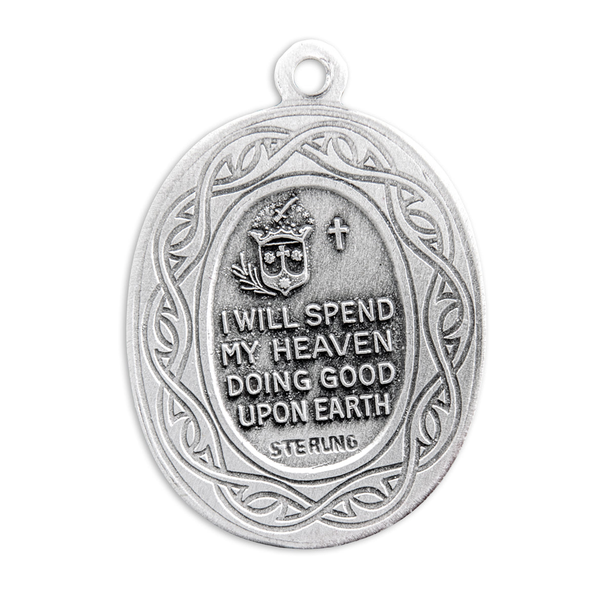 Saint Therese of Lisieux Oval Sterling Silver "Crown of Thorns" Medal