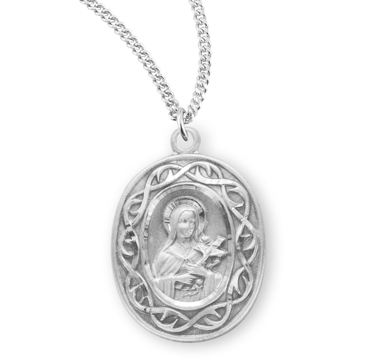 Saint Therese of Lisieux Oval Sterling Silver "Crown of Thorns" Medal