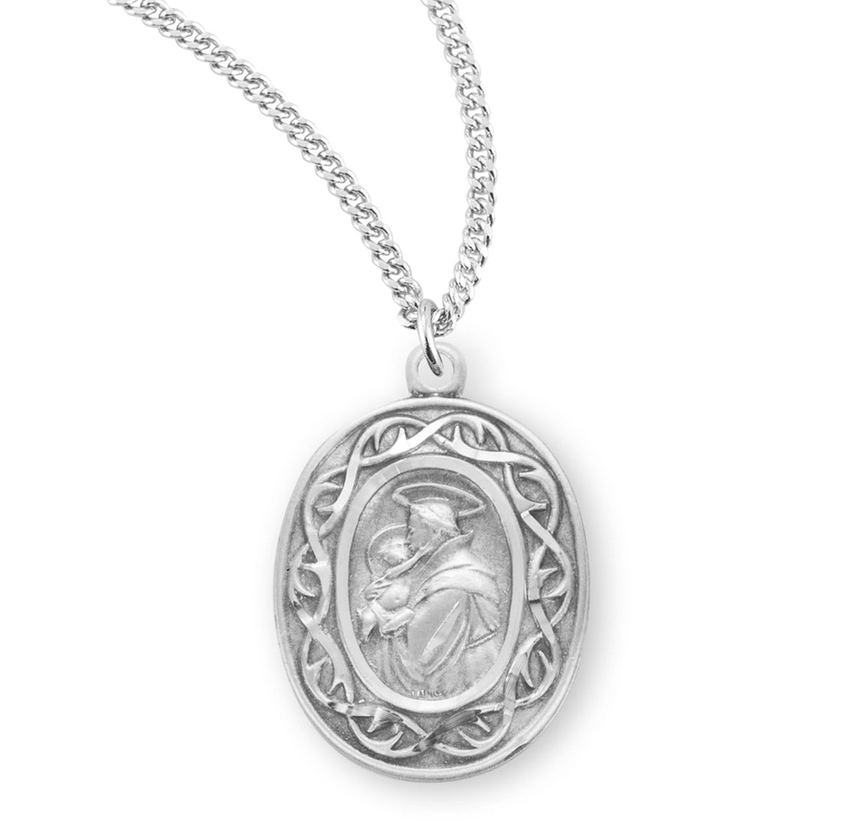 Saint Anthony Oval Sterling Silver "Crown of Thorns" Medal