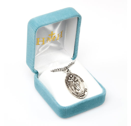 Saint Christopher Square Sterling Silver Medal