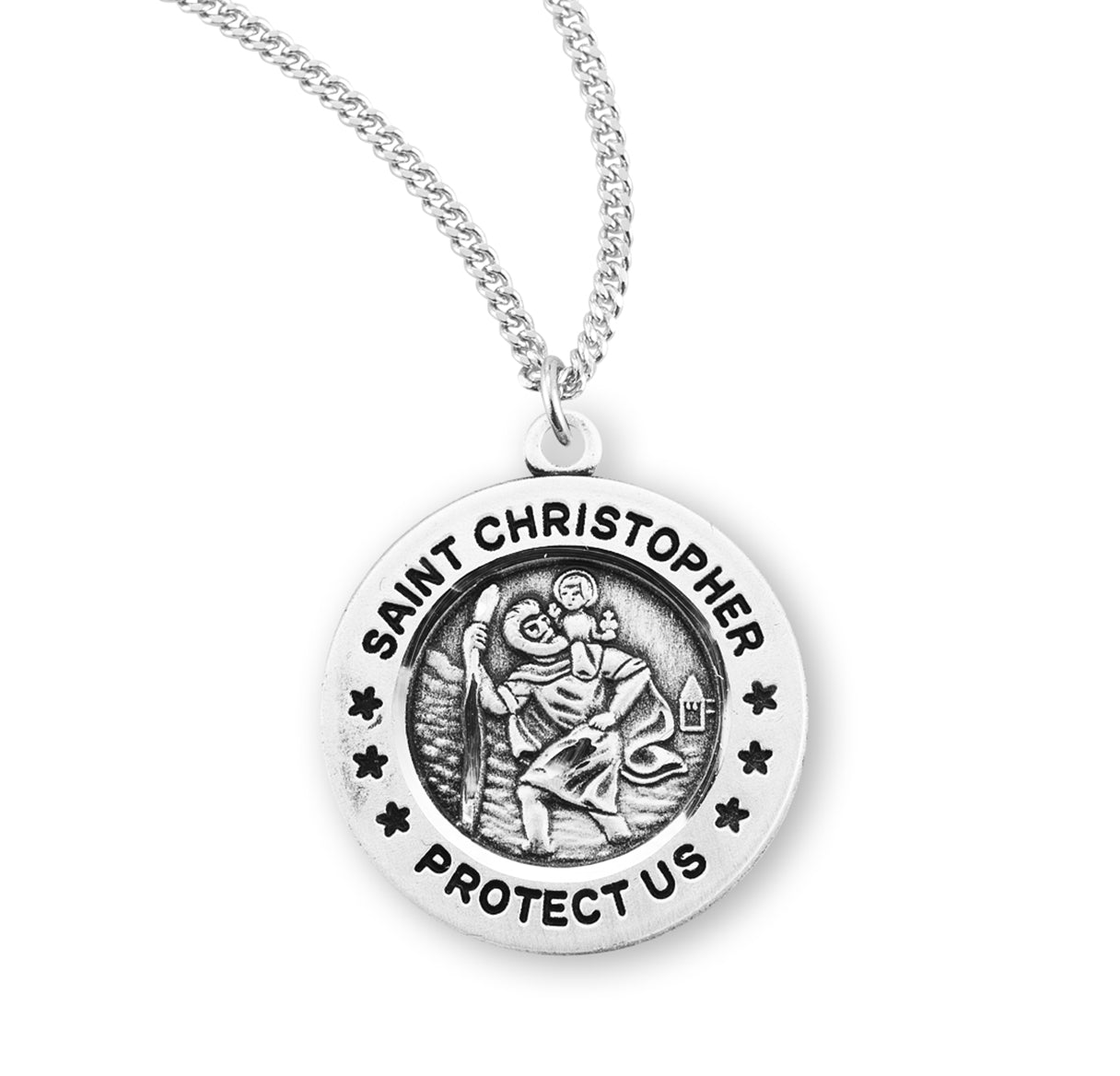 Saint Christopher Round Sterling Silver Medal