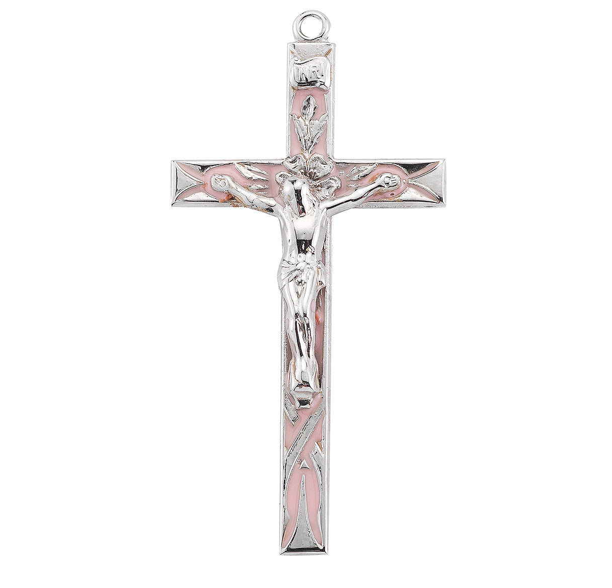 High Polished Pink Enameled Sterling Silver Crucifix