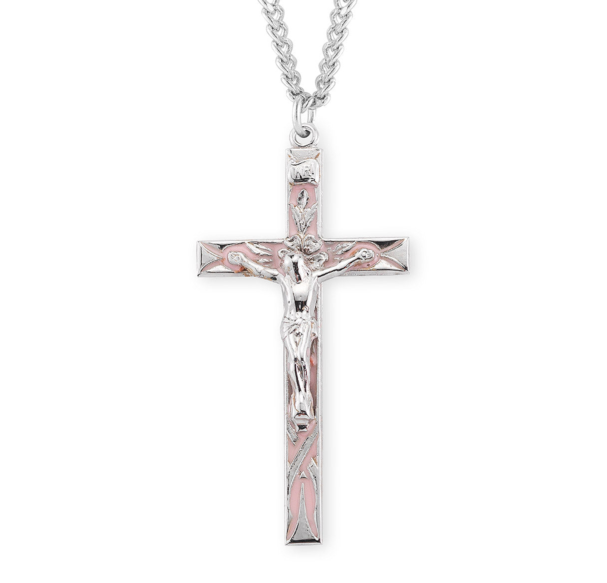 High Polished Pink Enameled Sterling Silver Crucifix