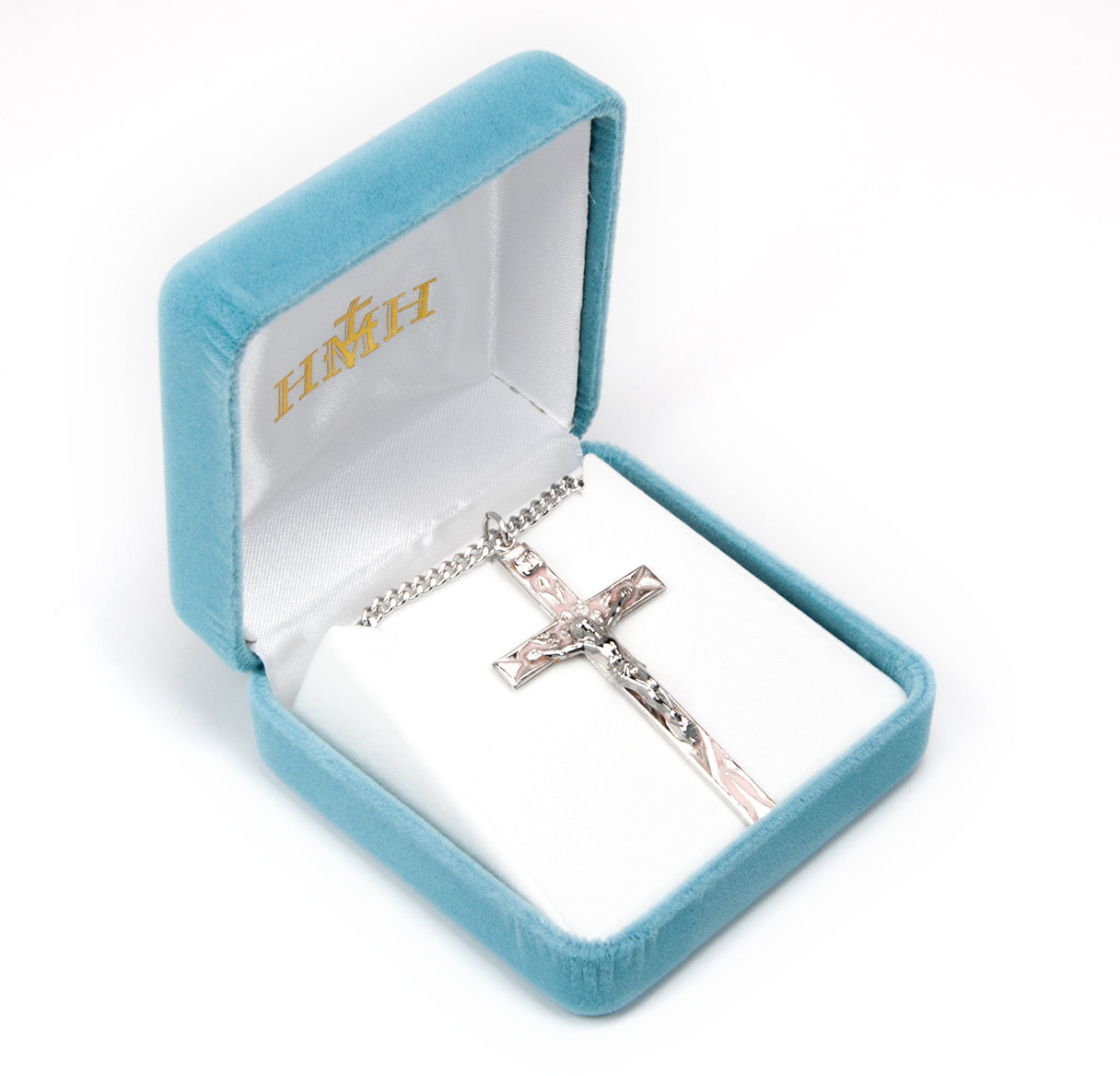 High Polished Pink Enameled Sterling Silver Crucifix