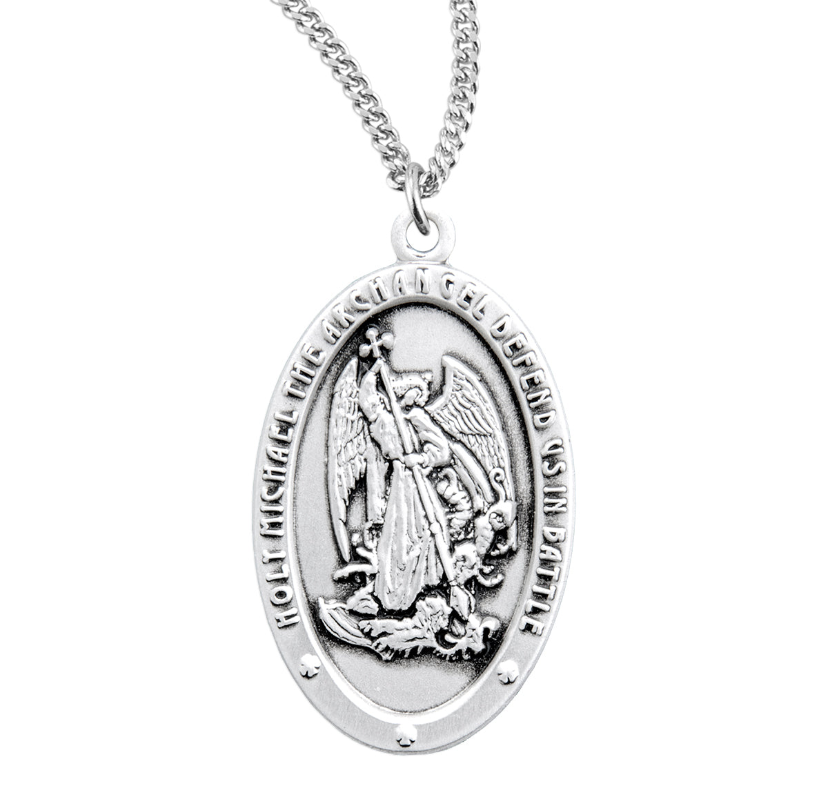 Saint Michael Archangel Oval Sterling Silver Medal