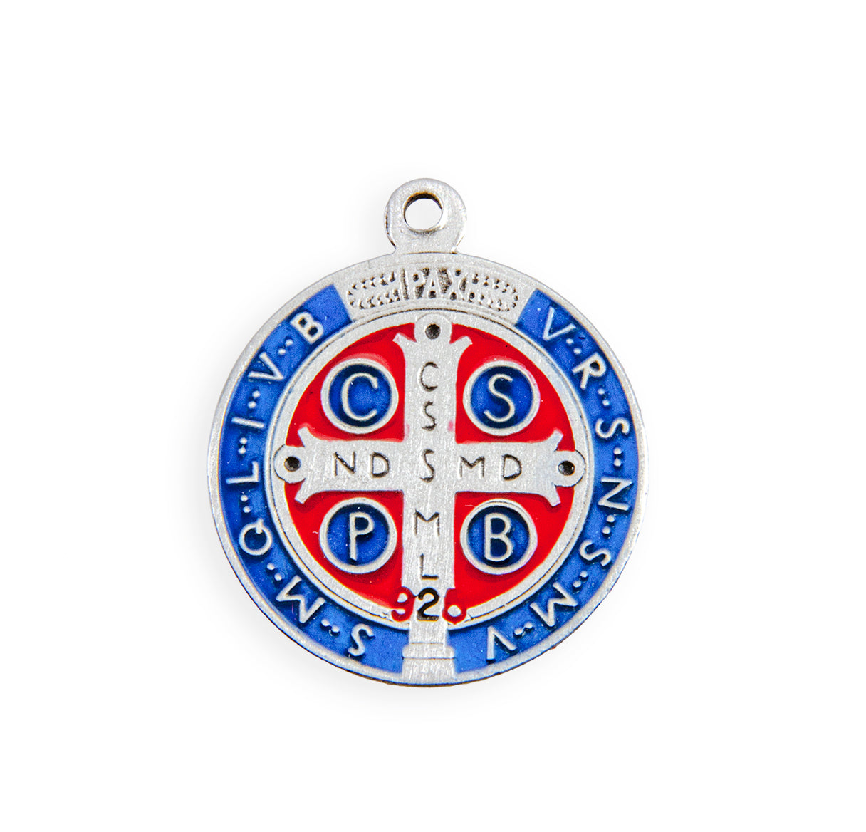 Saint Benedict Round Blue and Red Enameled Jubilee Sterling Silver Medal