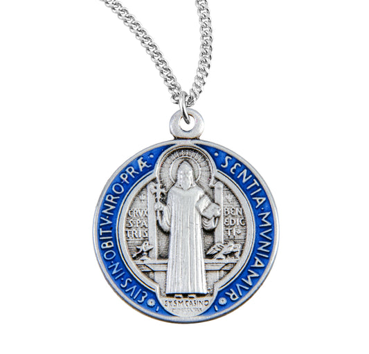 Saint Benedict Round Blue and Red Enameled Jubilee Sterling Silver Medal