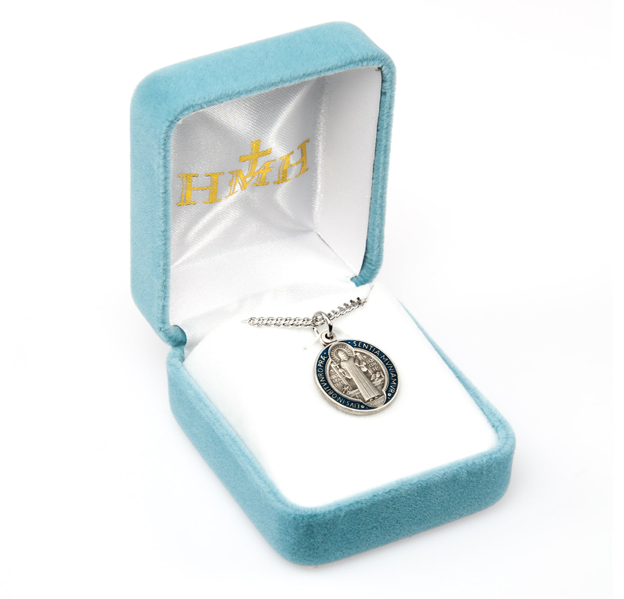 Saint Benedict Round Blue and Red Enameled Jubilee Sterling Silver Medal