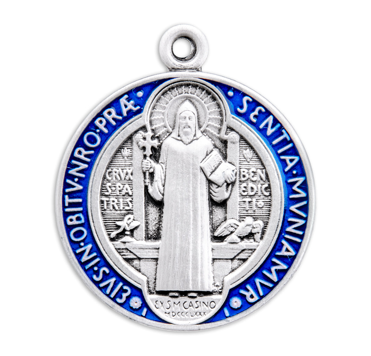 Saint Benedict Round Blue and Red Enameled Jubilee Sterling Silver Medal