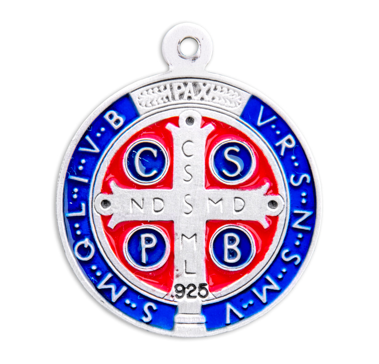 Saint Benedict Round Blue and Red Enameled Jubilee Sterling Silver Medal