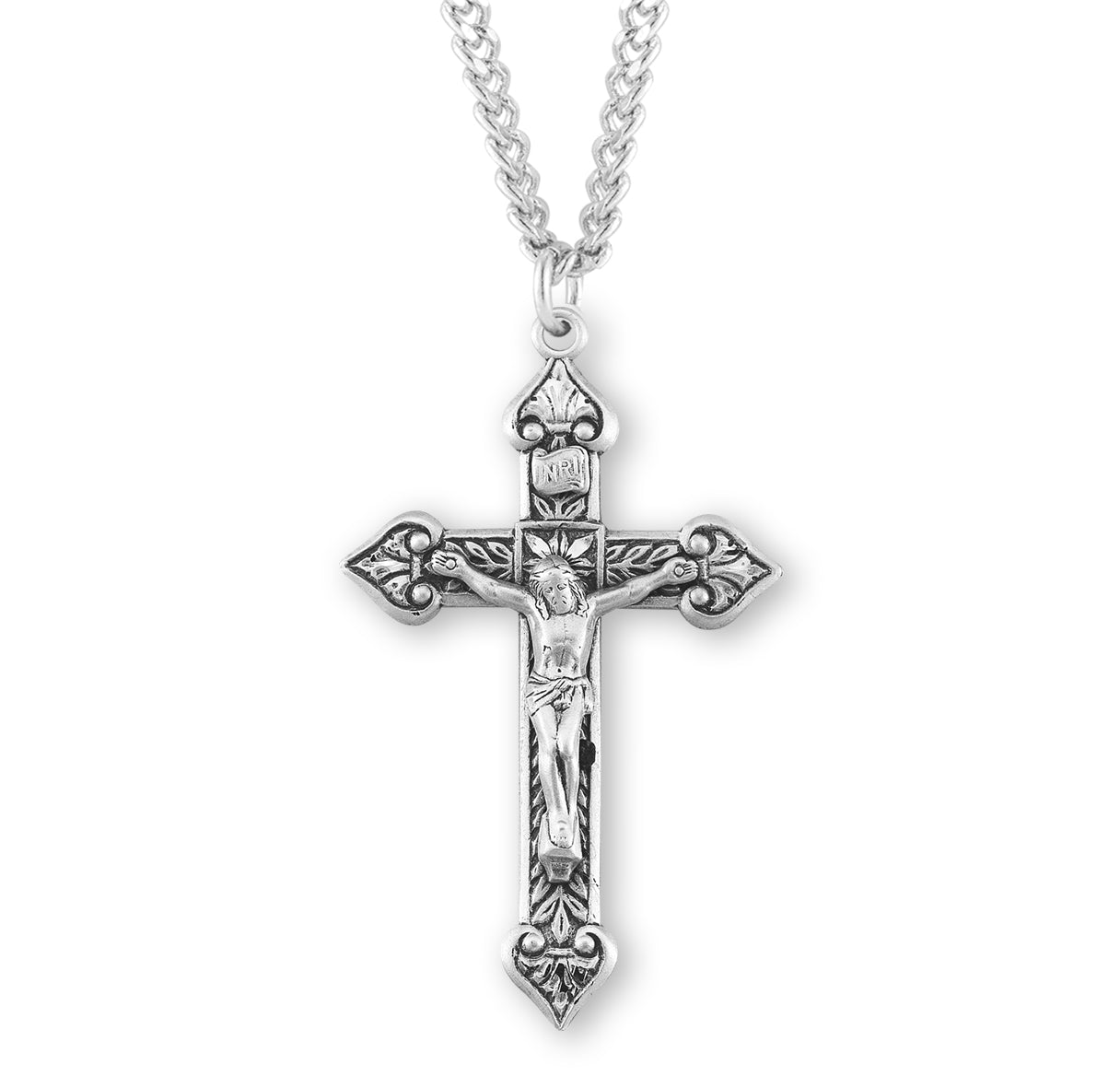 Leaf Design Sterling Silver Crucifix