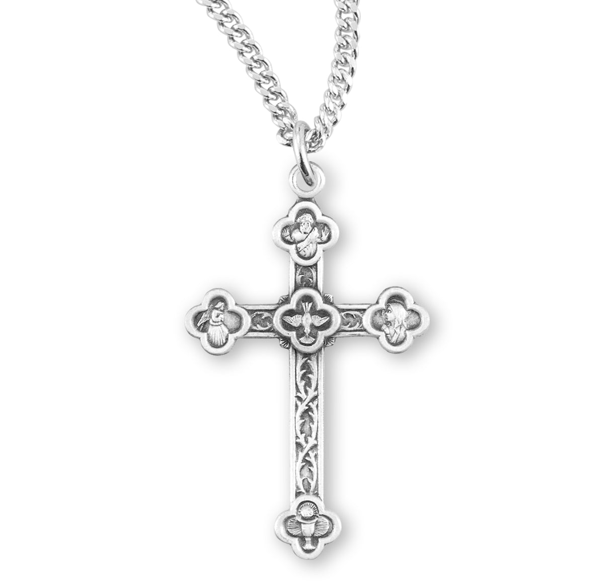 Engraved Vine Pattern Sterling Silver Cross