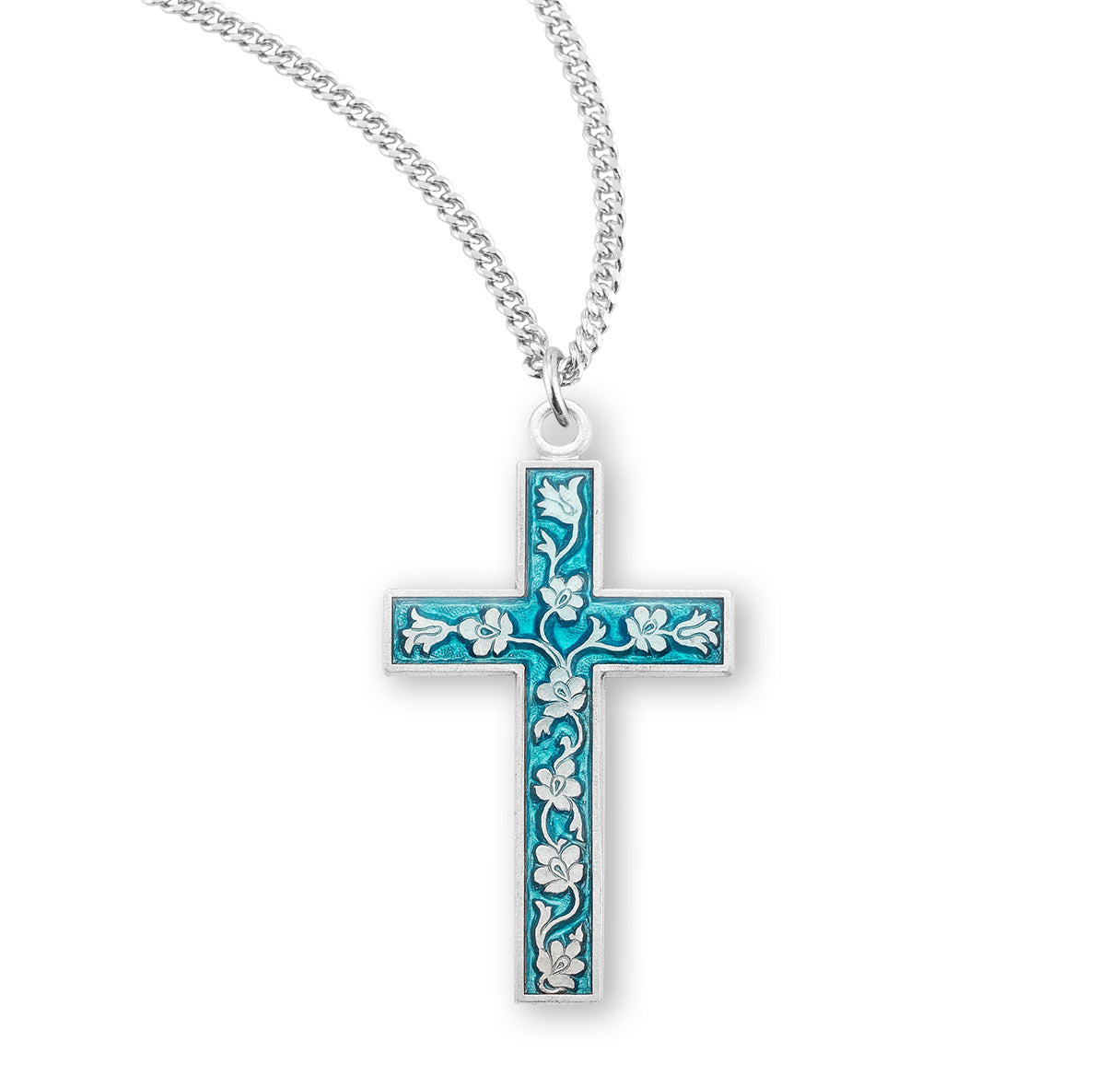 Blue Enameled Sterling Silver Cross