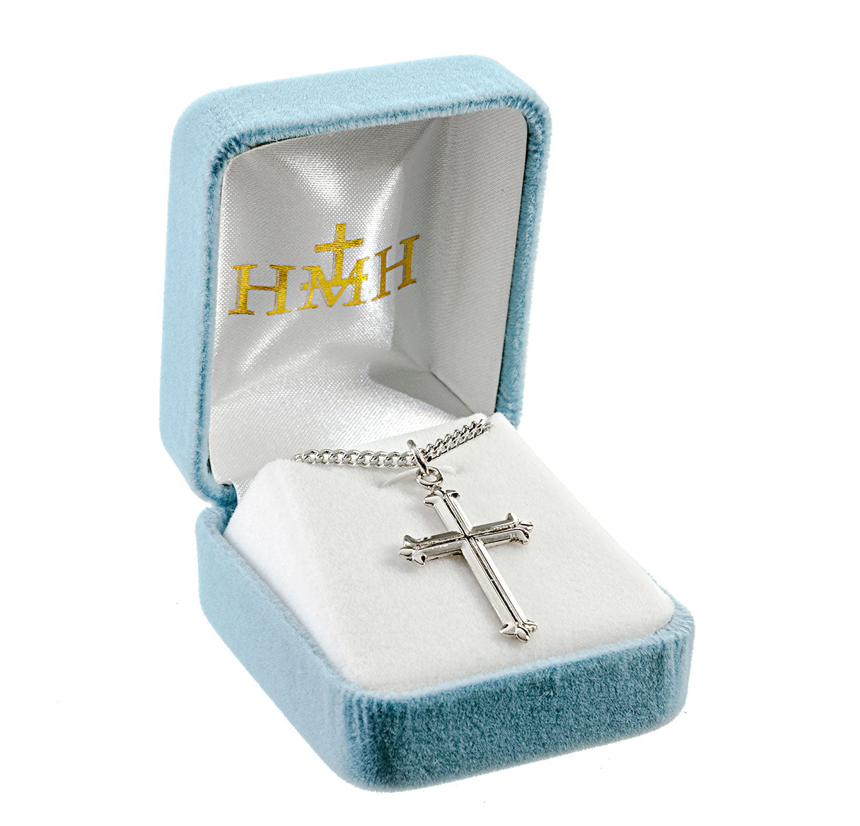 Fleur De Lis Tipped Sterling Silver Cross