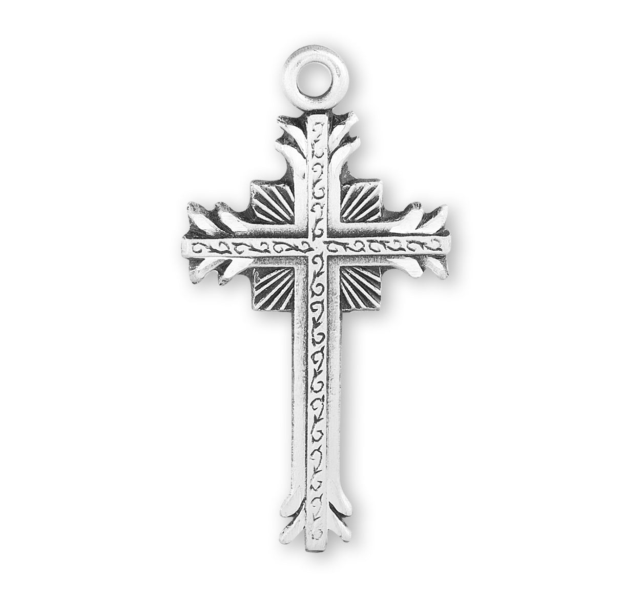 Sterling Silver Flare Tipped Cross with a Scrolled Center