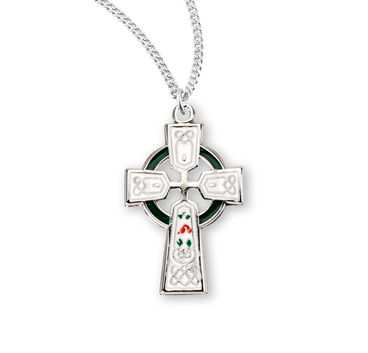 Sterling Silver White Enameled Irish Celtic cross