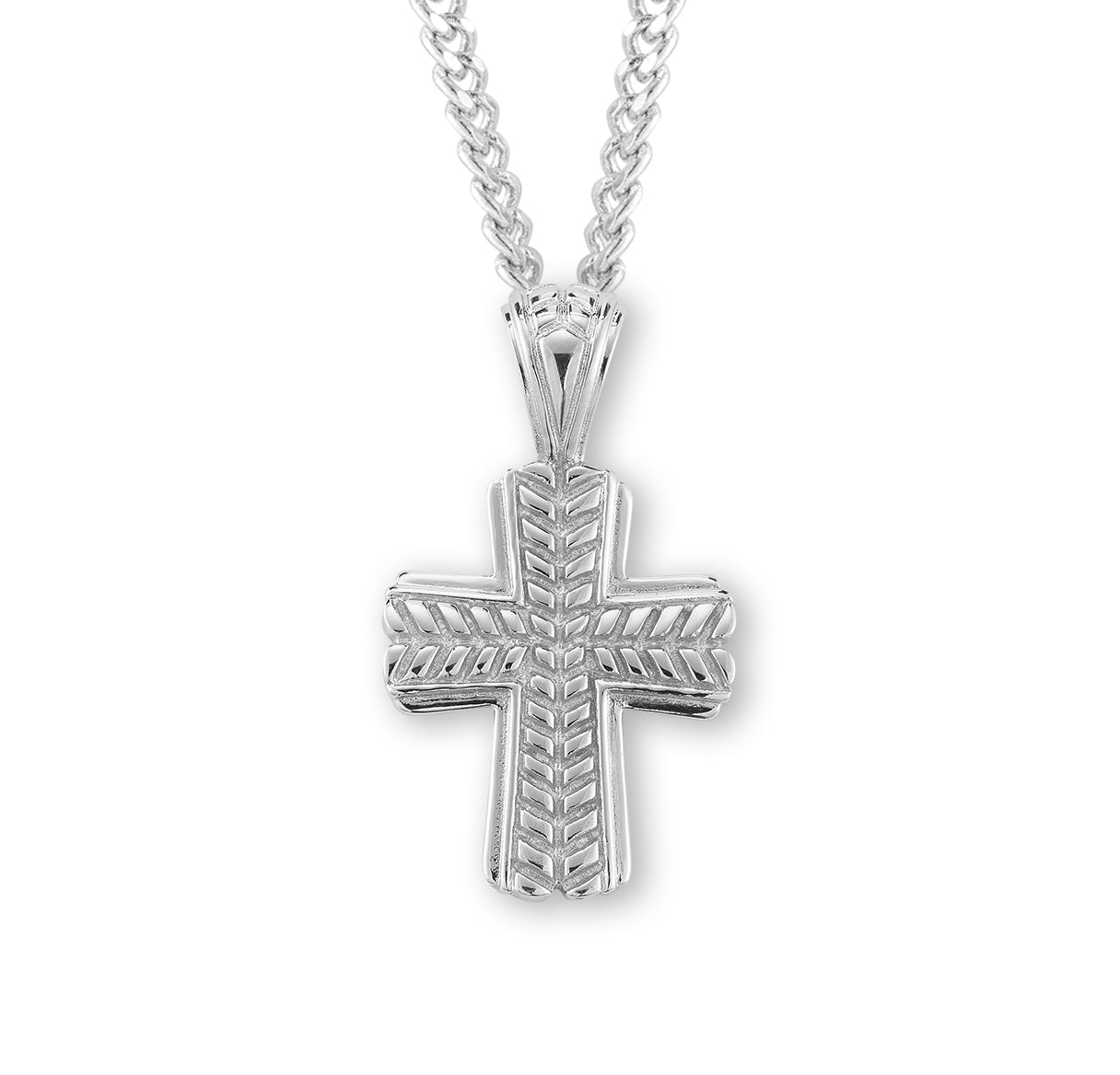 Sterling Silver Wide Wheat Cross