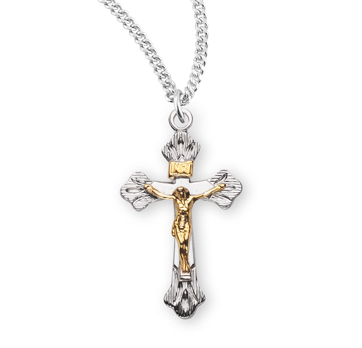 Flare Tipped Sterling Silver Two Toned Crucifix