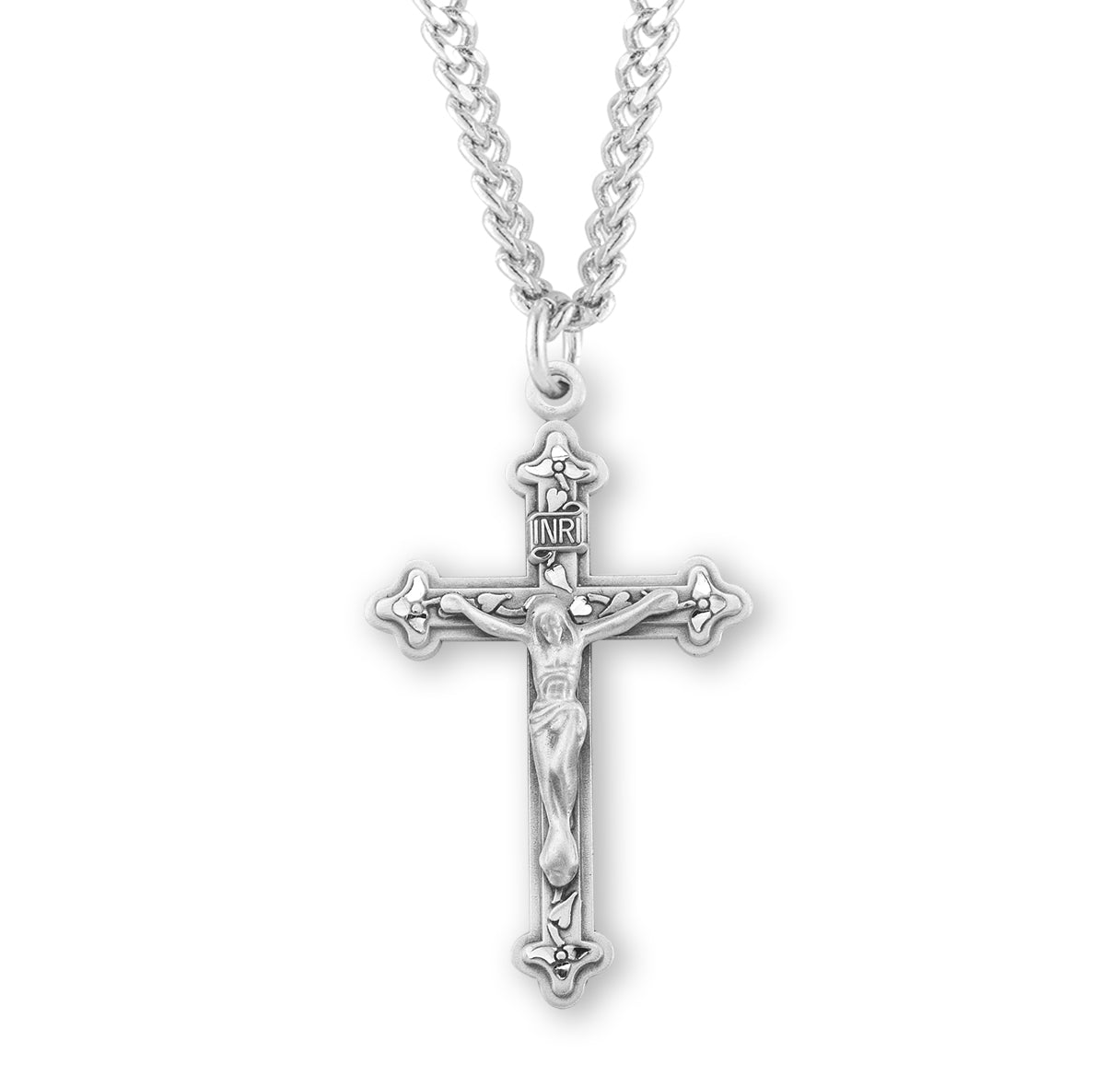 Vine and Leaf Pattern Sterling Silver Crucifix