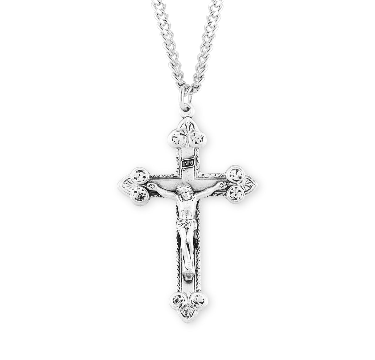 Scrolled Leaf Design Sterling Silver Crucifix