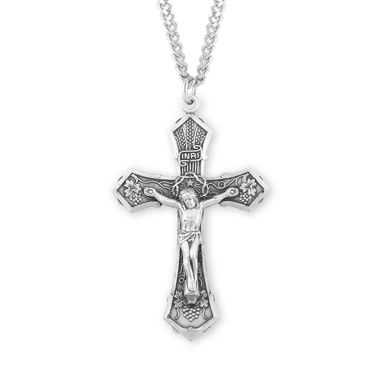 Grape and Wheat Design Sterling Silver Crucifix