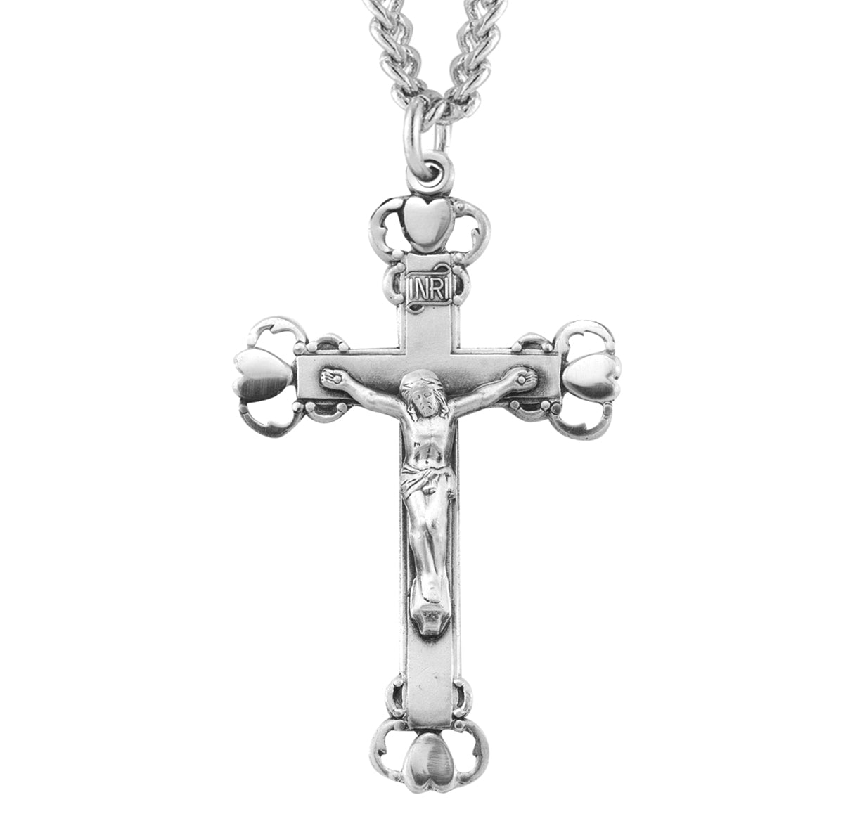 Heart Tipped Sterling Silver Crucifix