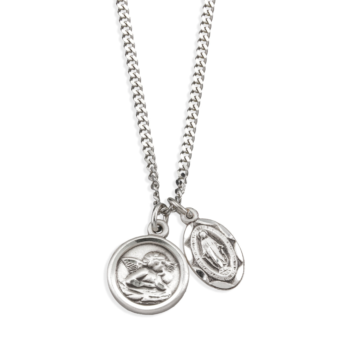 Sterling Silver Miraculous Medal and Cherub Medal