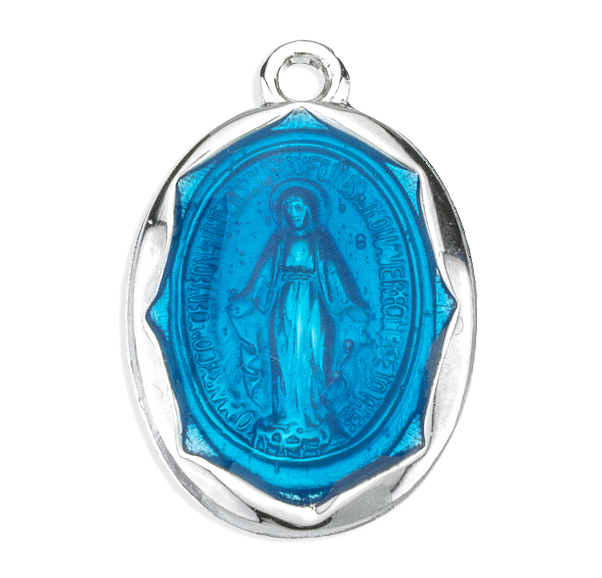 Sterling Silver Oval Blue Enameled Miraculous Medal