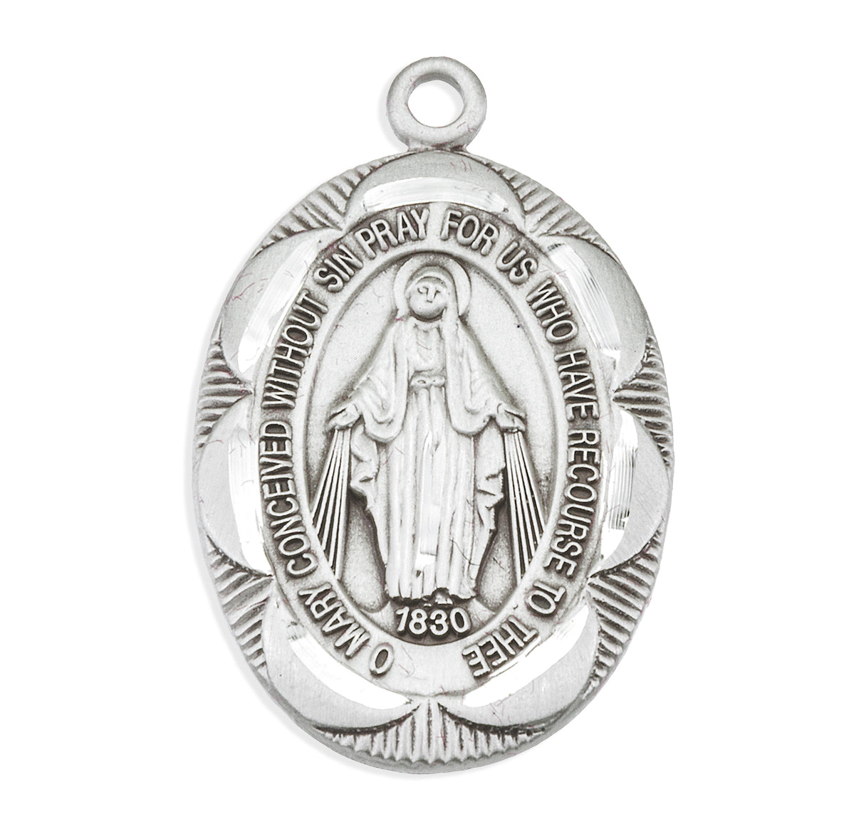 Sterling Silver Oval Fancy Edge Miraculous Medal