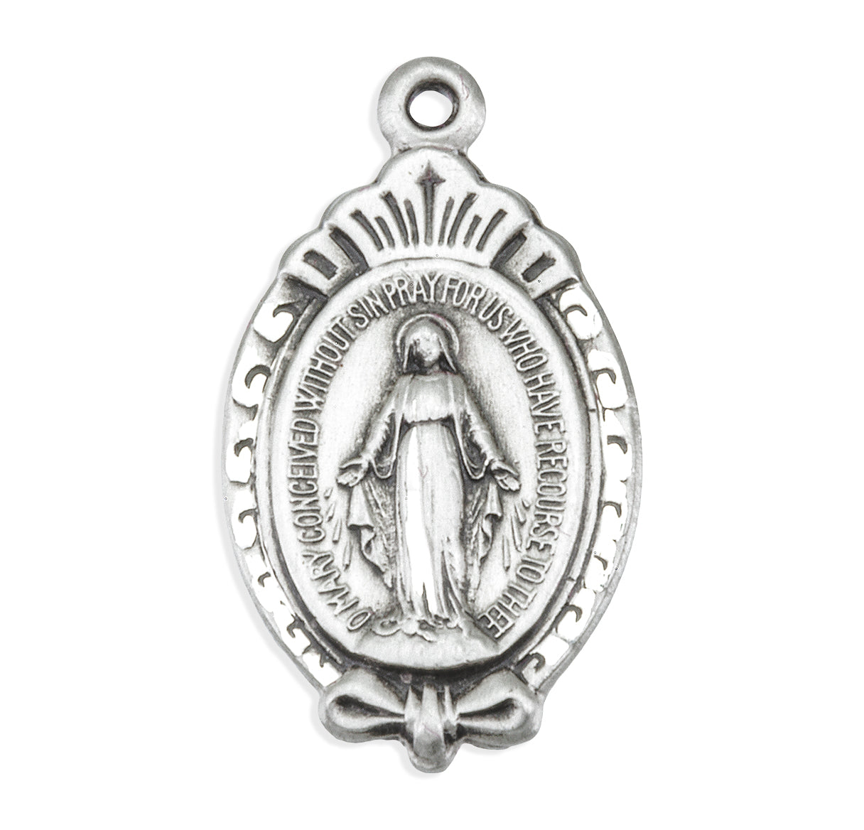 Sterling Silver Miraculous Medal with a Scroll Border