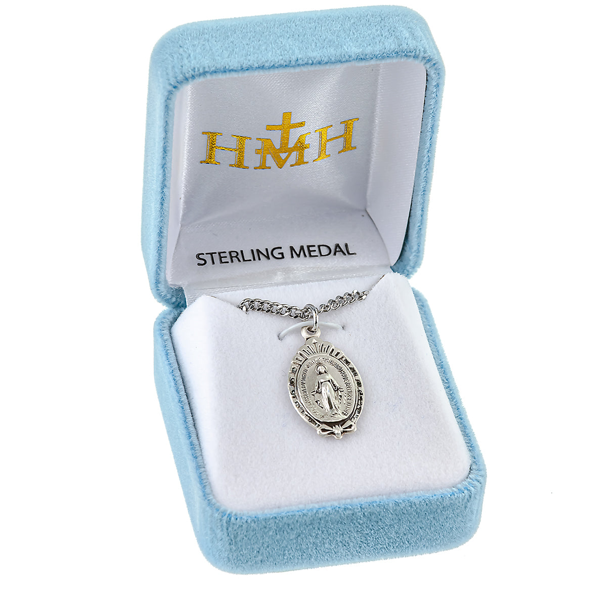 Sterling Silver Miraculous Medal with a Scroll Border