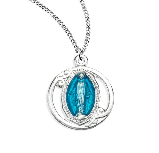 Sterling Silver Blue Enameled Miraculous Medal