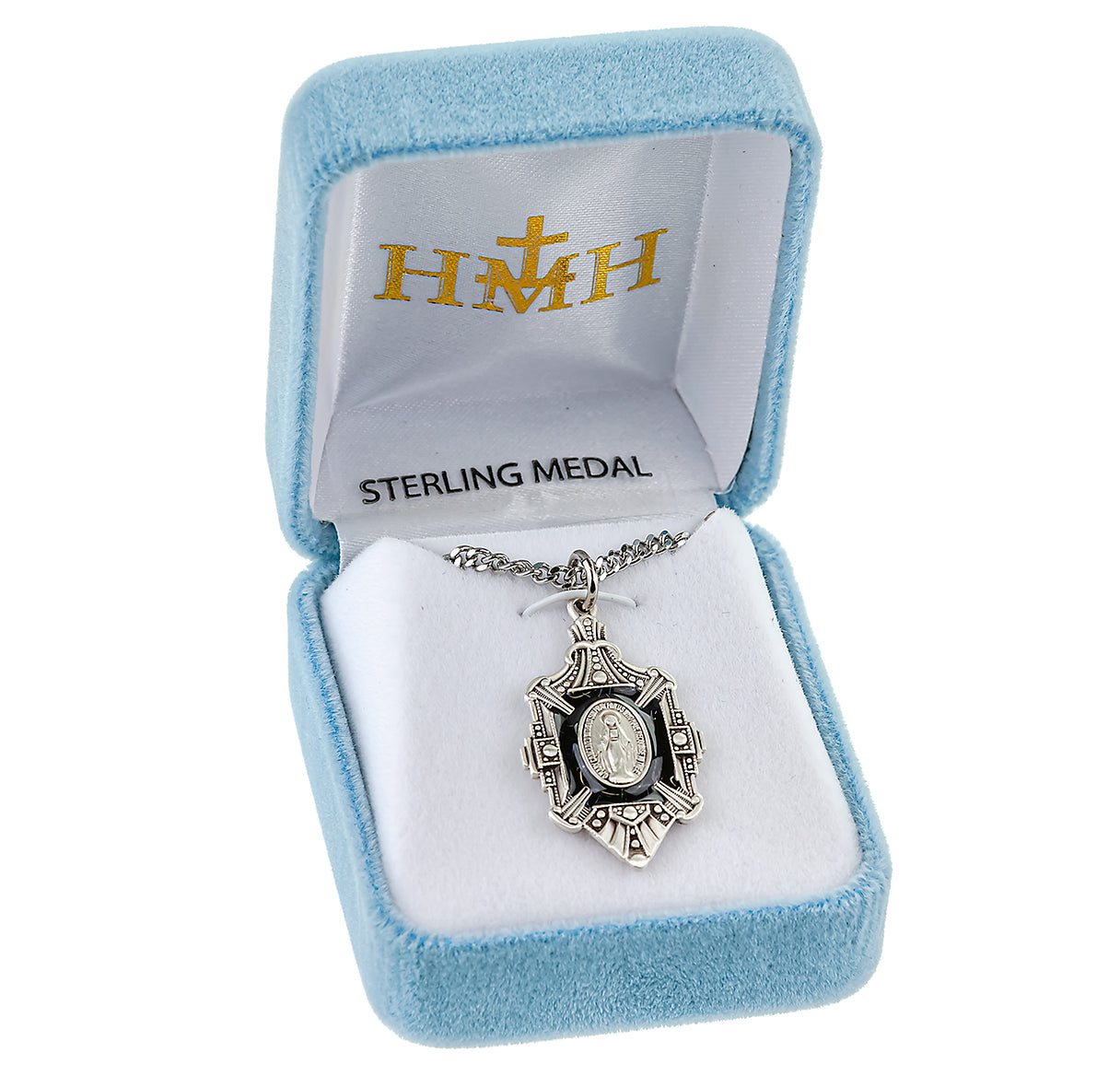 Sterling Silver Miraculous Medal in a Flower Frame