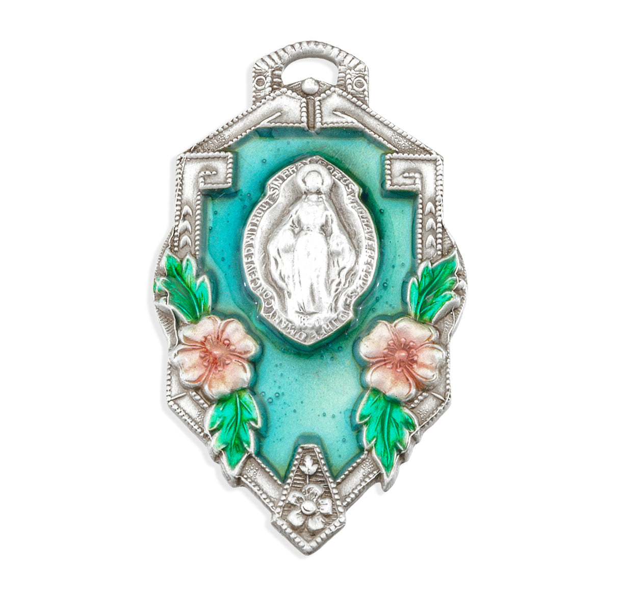 Sterling Silver Miraculous Medal in a Flower Frame