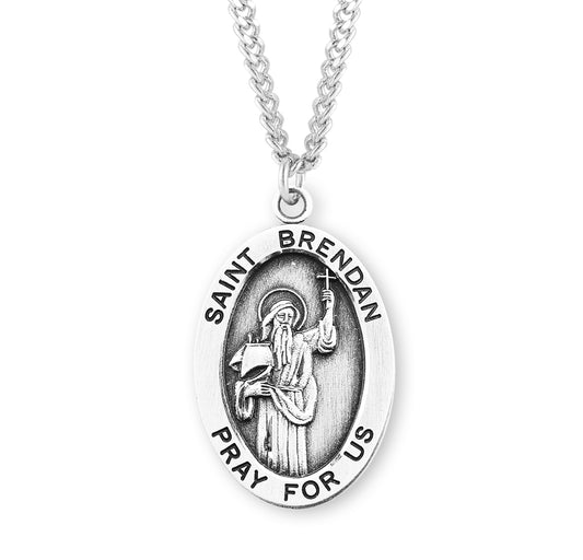 Patron Saint Brendan Oval Sterling Silver Medal