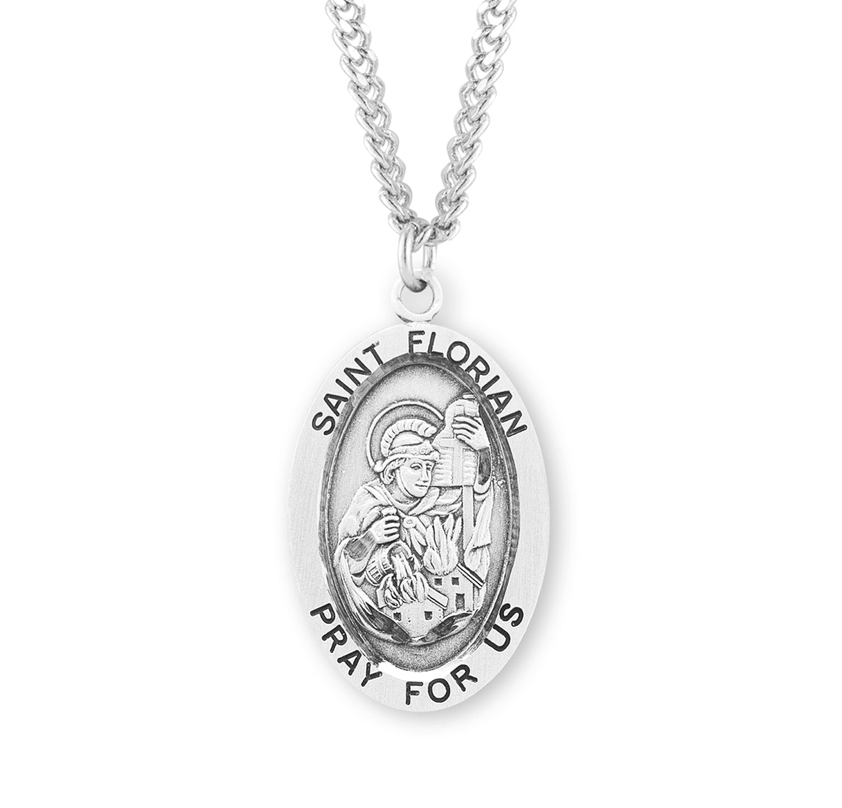 Patron Saint Florian Oval Sterling Silver Medal