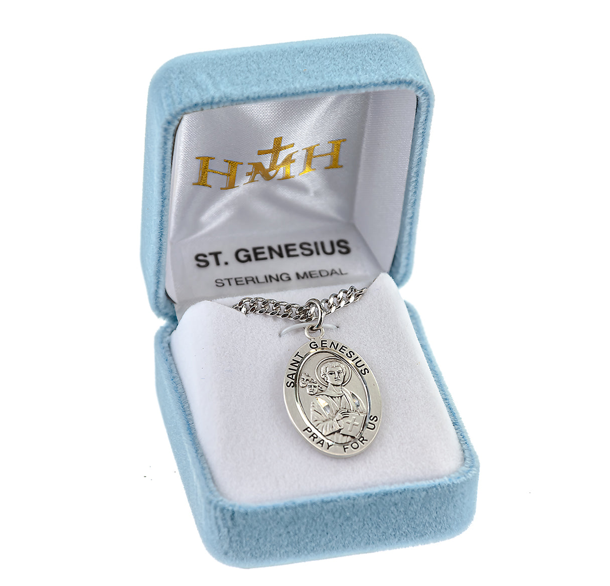 Patron Saint Genesius Oval Sterling Silver Medal