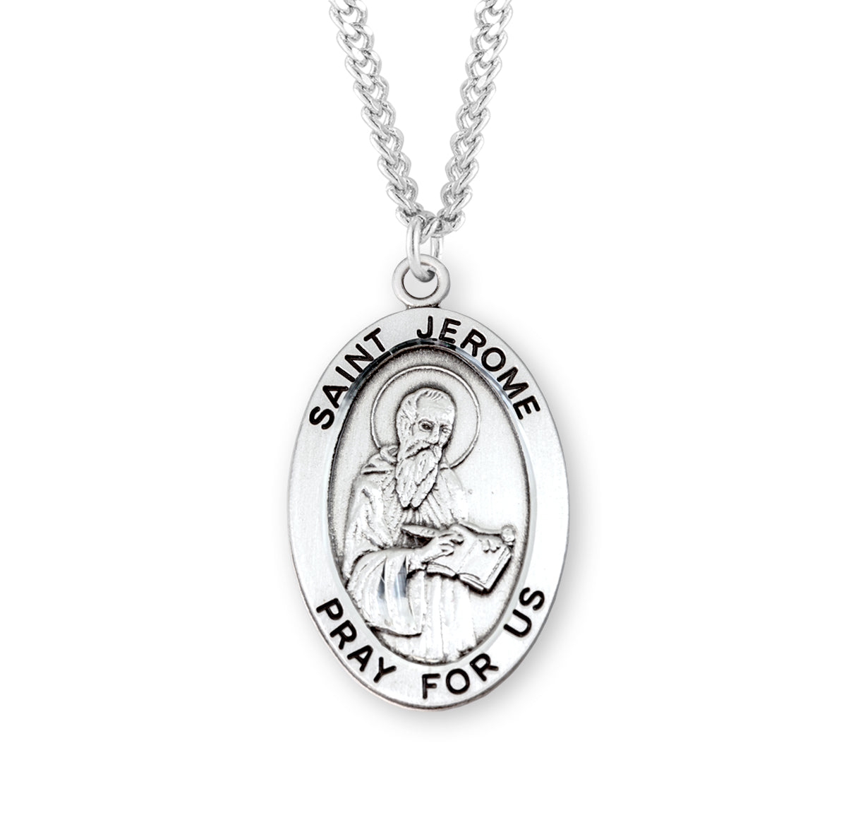 Patron Saint Jerome Oval Sterling Silver Medal
