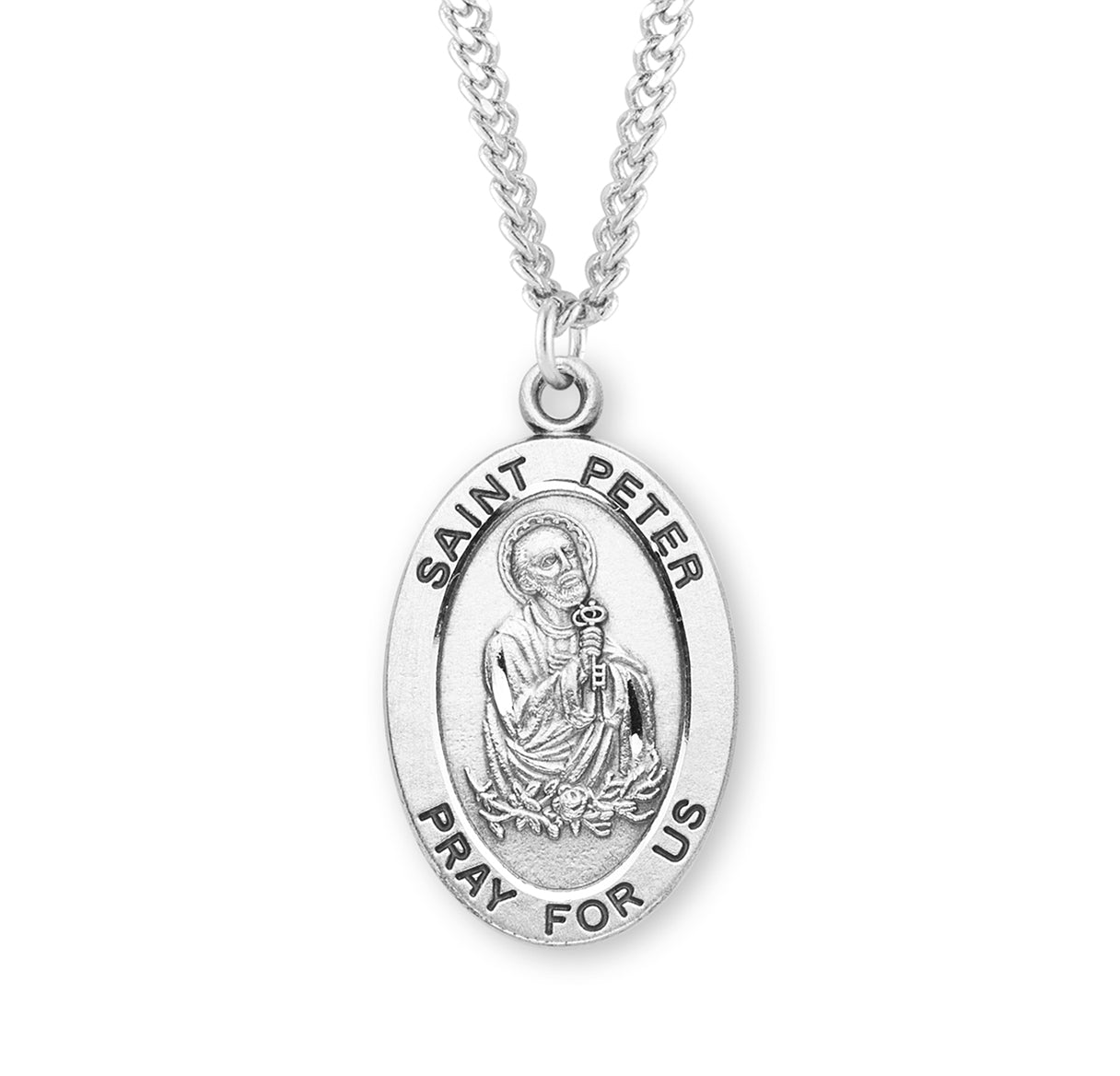 Patron Saint Peter Oval Sterling Silver Medal