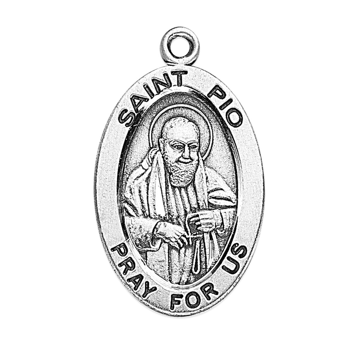 Patron Saint Padre Pio Oval Sterling Silver Medal