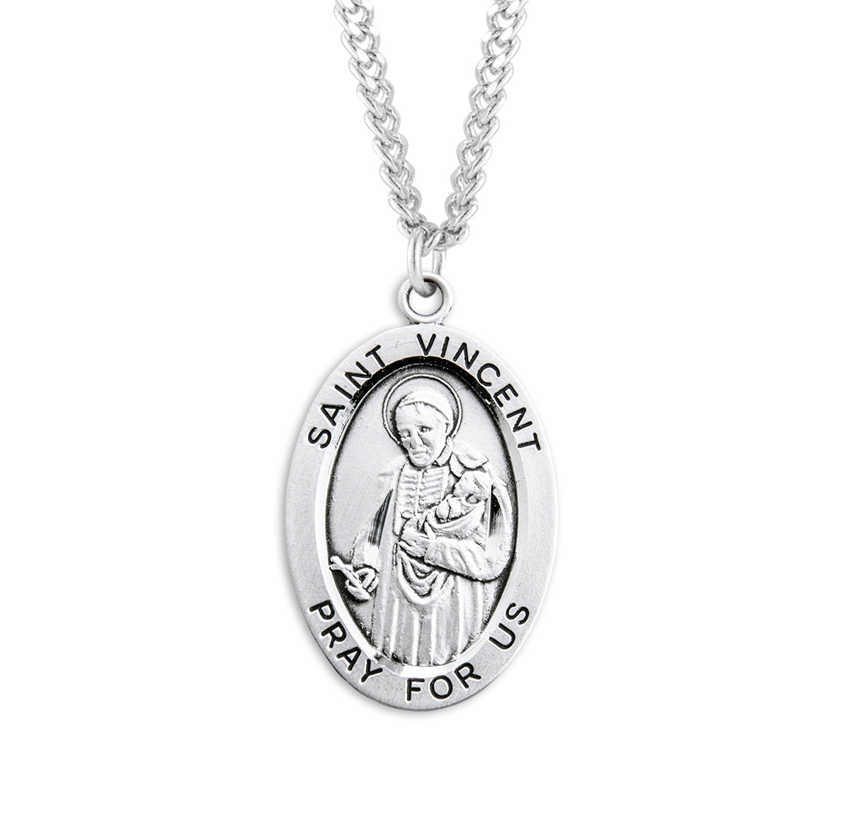 Patron Saint Vincent de Paul Oval Sterling Silver Medal