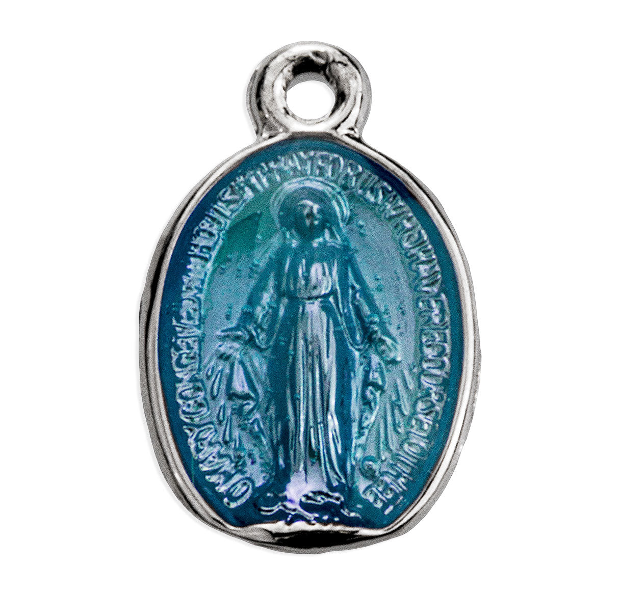 Sterling Silver Oval Blue Enameled Miraculous Medal