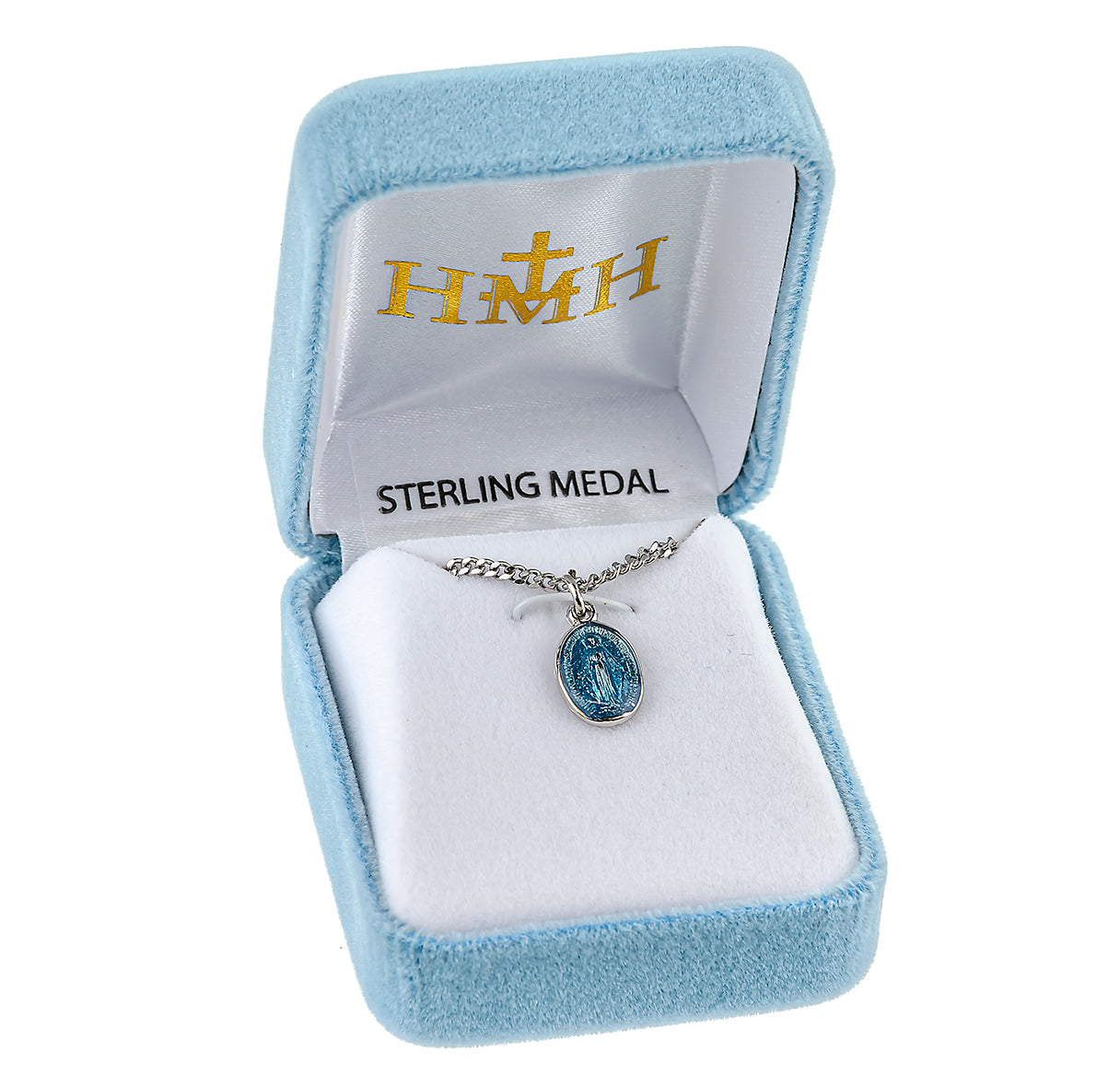 Sterling Silver Oval Blue Enameled Miraculous Medal