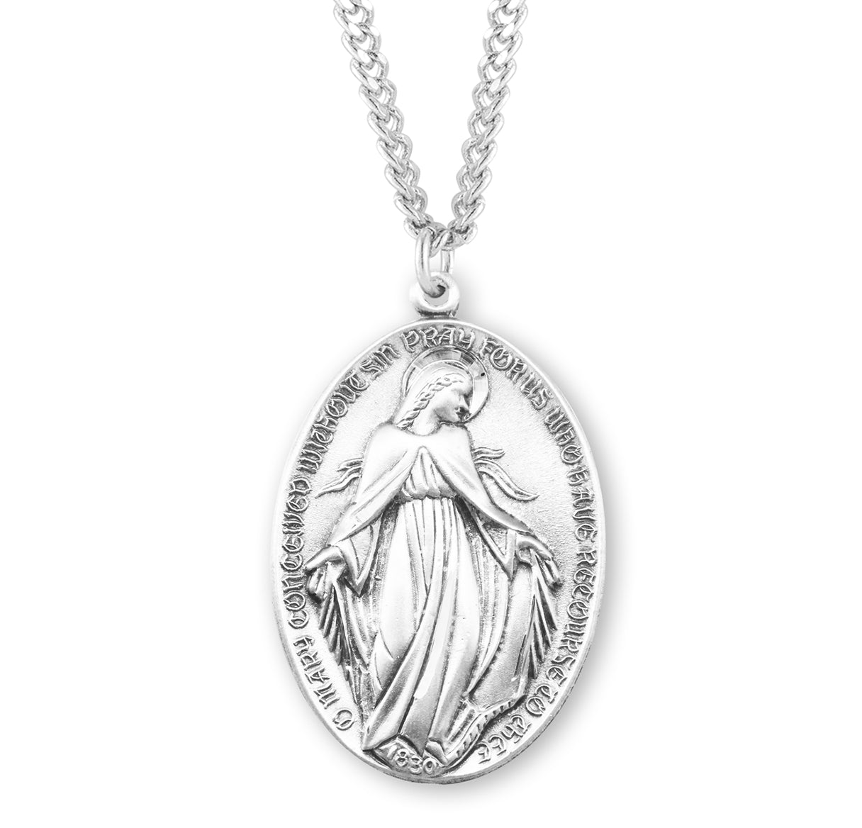 Sterling Silver Profile "Art Deco" Style Miraculous Medal