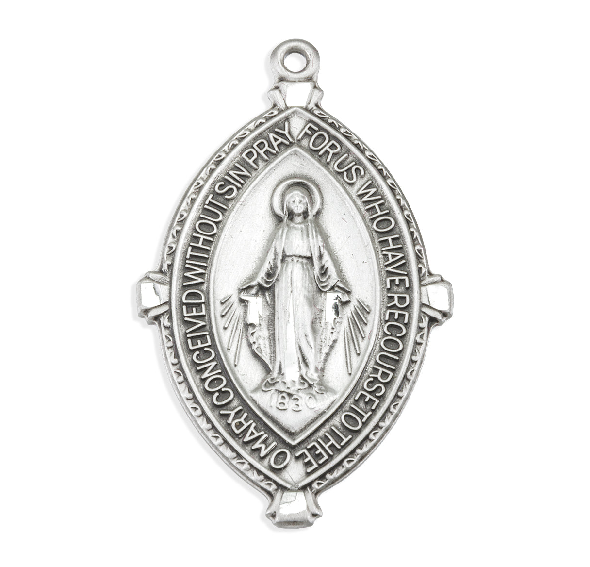 Sterling Silver Double Pointed Oval Miraculous Medal