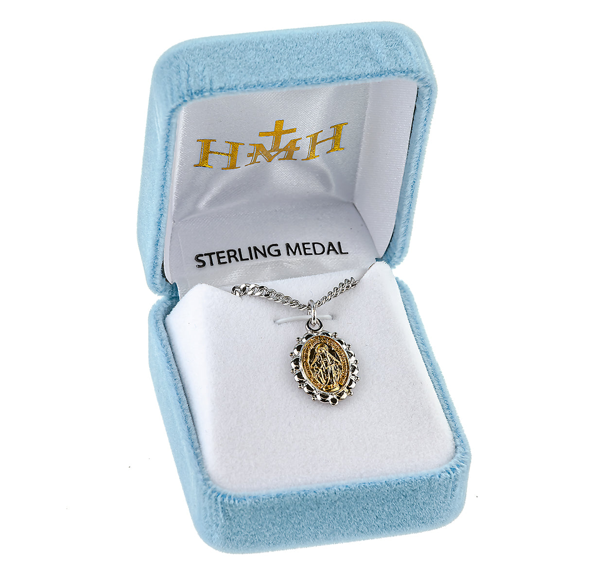 Sterling Silver Oval Blue Enameled Miraculous Medal