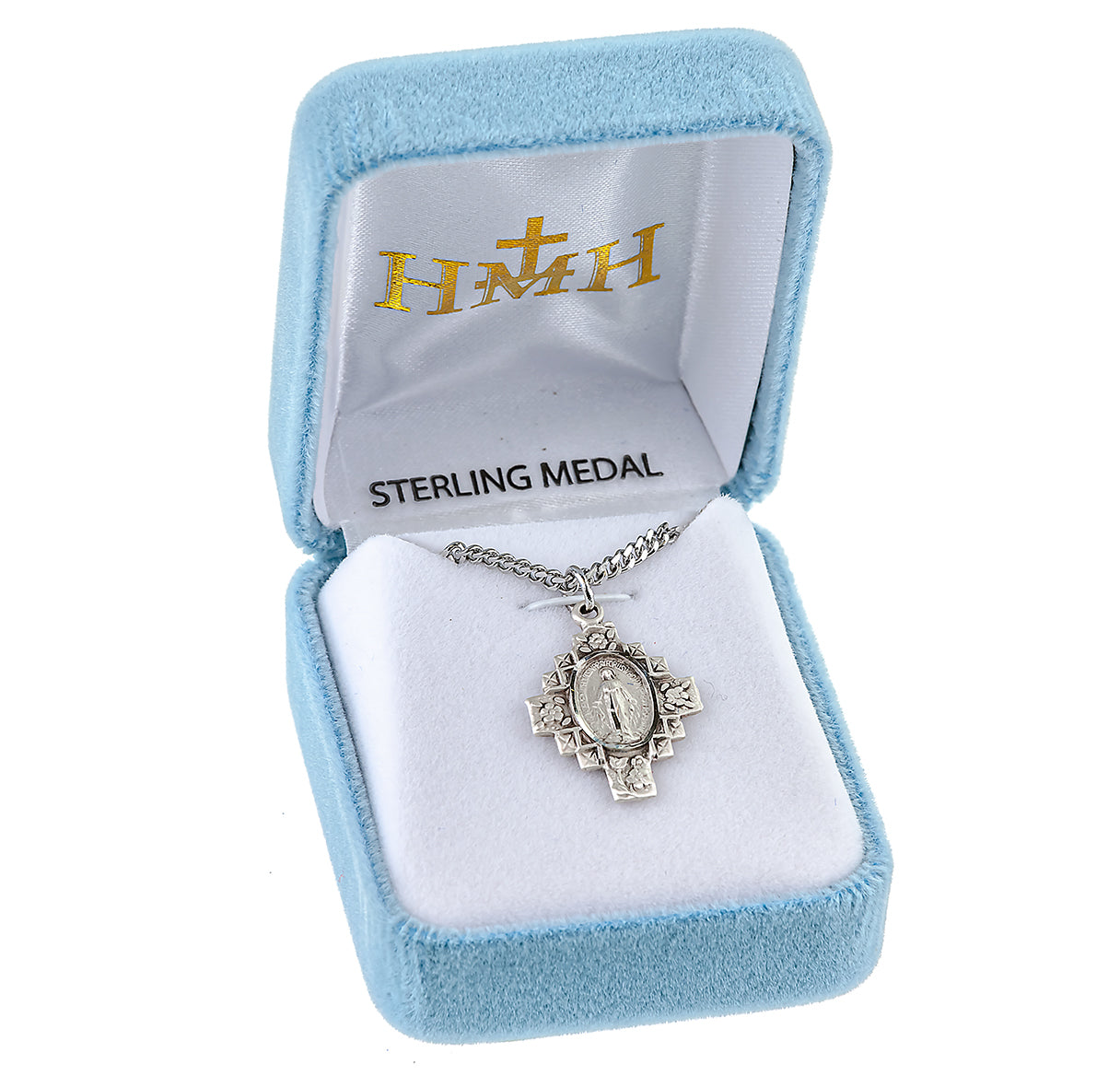 Sterling Silver Flowered Cross Miraculous Medal