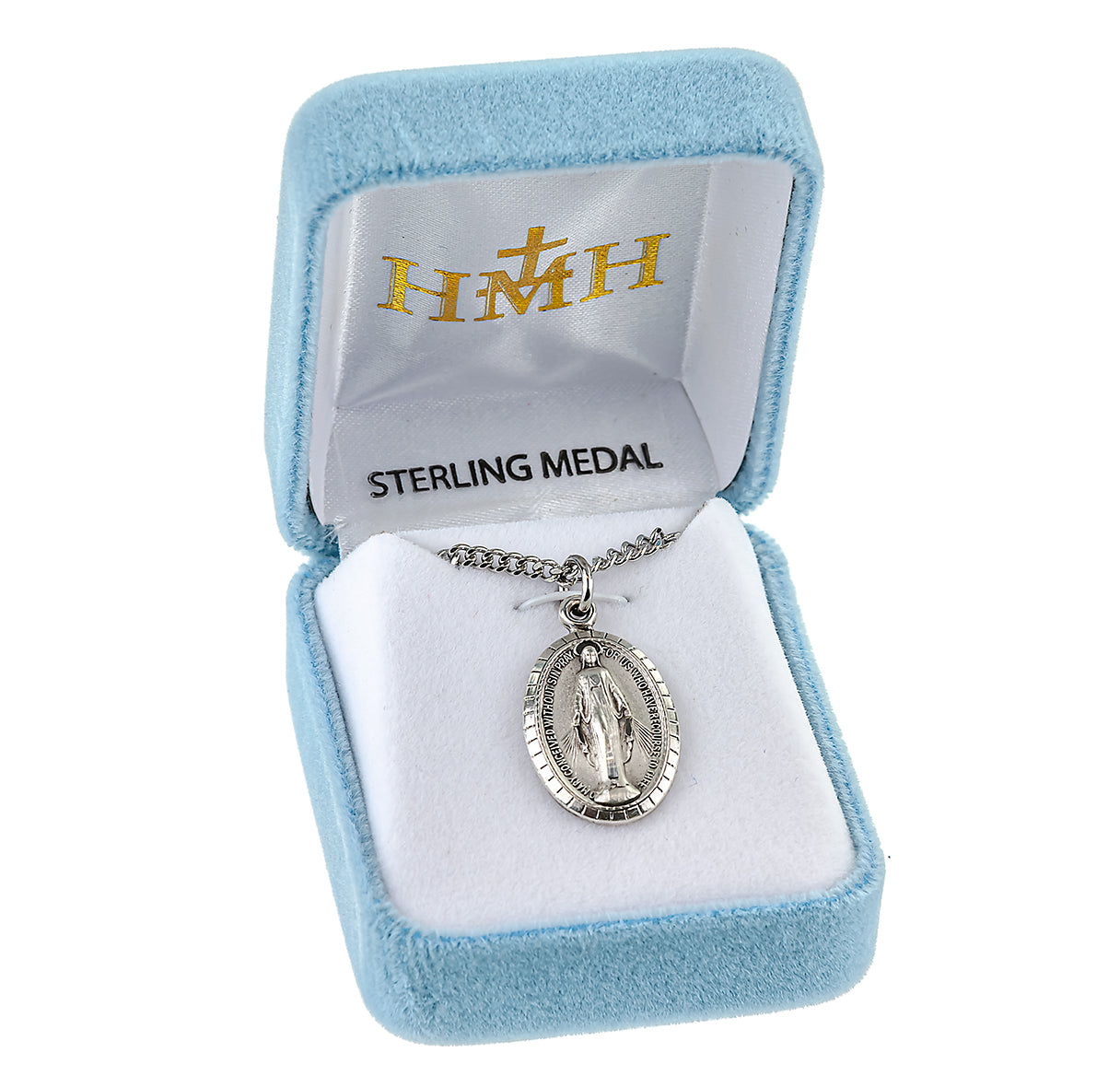 Sterling Silver Blue Enameled Miraculous Medal